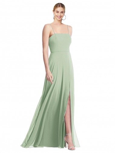 Sleek Spaghetti Straps Low Back Square Neck Maxi Formal Chiffon Bridesmaid Dress Canada