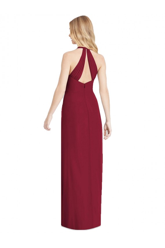 V-Neck Halter Chiffon Maxi Formal Bridesmaid Dress Open Back