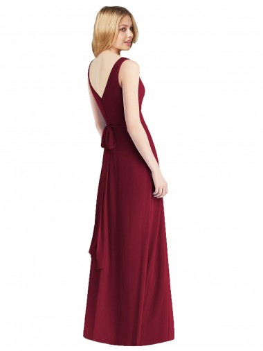 Sleeveless V-Neck Chiffon Wrap Bridesmaid Dress Canada