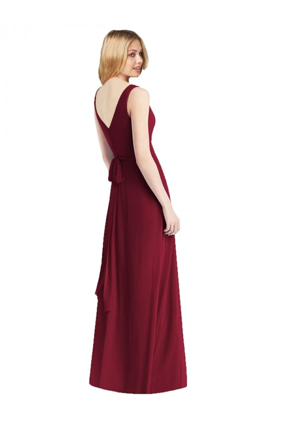 Sleeveless V-Neck Chiffon Wrap Bridesmaid Dress