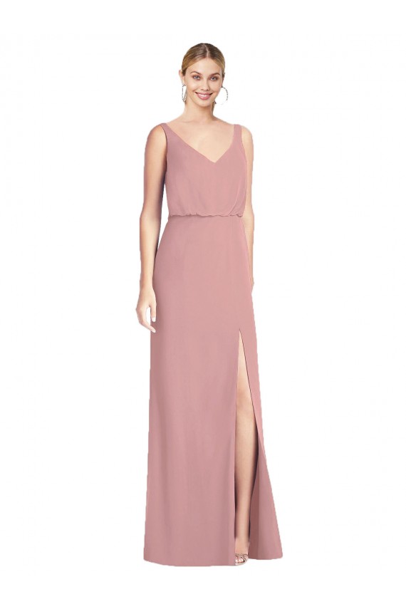 Blouson Bodice Chiffon Bridesmaid Dress with Front Slit Canada