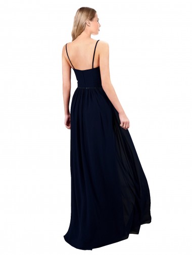 Draped A-Line Chiffon Formal Bridesmaid Dress with Spaghetti Straps and High Slit Canada