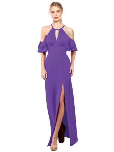 Shop Slim A-Line Chiffon Bridesmaid Dress with Off The Shoulder Ruffle Sleeves Canada