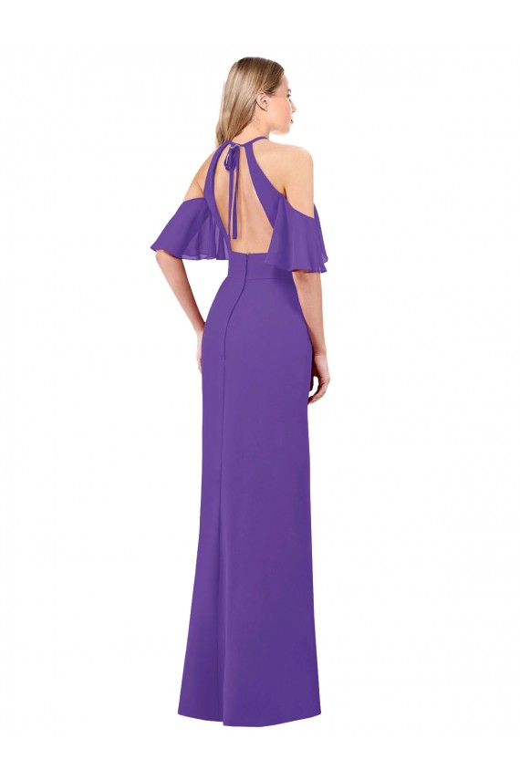 Slim A-Line Chiffon Bridesmaid Dress with Off The Shoulder Ruffle Sleeves Canada