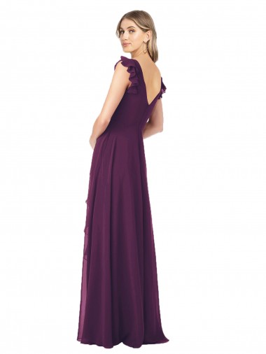 Ruffle Cap Sleeves Long Chiffon Bridesmaid Dress Canada