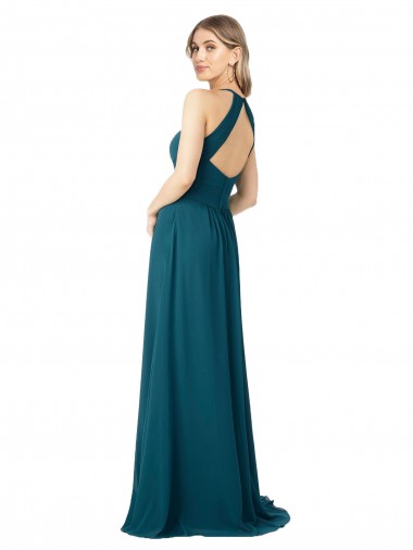 Draped High Neck Keyhole Back Bridesmaid Dress with Front Slit Canada