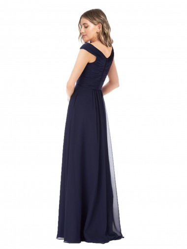 Off the Shoulder Classic Chiffon Bridesmaid Dress with Draped Bodice Canada