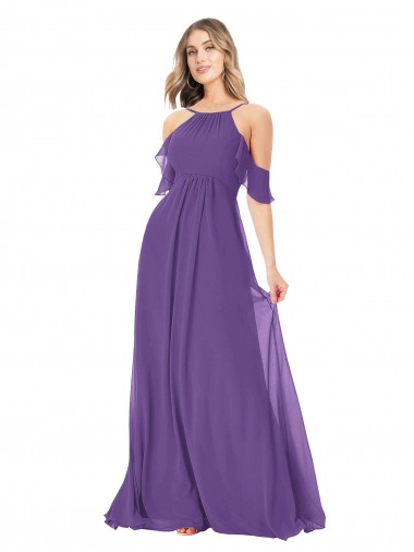 Shop Cold Shoulder Flutter Sleeves Chiffon Bridesmaid Dress Canada