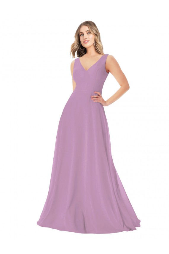 Simple Chiffon V-Neck Bridesmaid Dress with Draped V-Back Canada