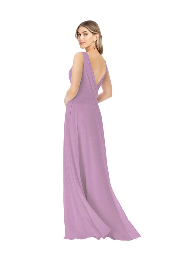 Simple Chiffon V-Neck Bridesmaid Dress with Draped V-Back Canada