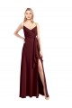 Spaghetti Straps V-Neck Long Chiffon Bridesmaid Dress with Side Slit Canada