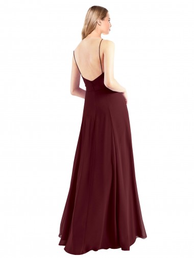 Spaghetti Straps V-Neck Long Chiffon Bridesmaid Dress with Side Slit Canada