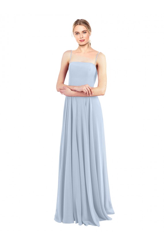 Luxe Chiffon Straight Neckline Long Chiffon Bridesmaid Dress with Skinny Straps Canada