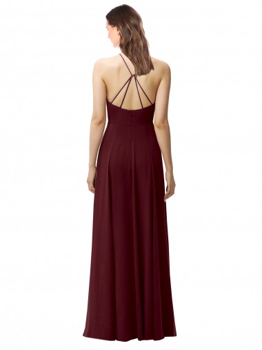 Slim Long High Halter Neck Chiffon Bridesmaid Dress with High Side Slit Canada