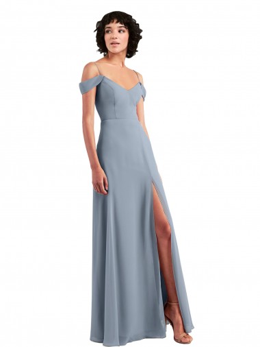 Shop Off the Shoulder Folded Sleeve Long Chiffon Bridesmaid Dress with High Side Slit Canada
