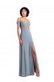 Off the Shoulder Folded Sleeve Long Chiffon Bridesmaid Dress with High Side Slit Canada