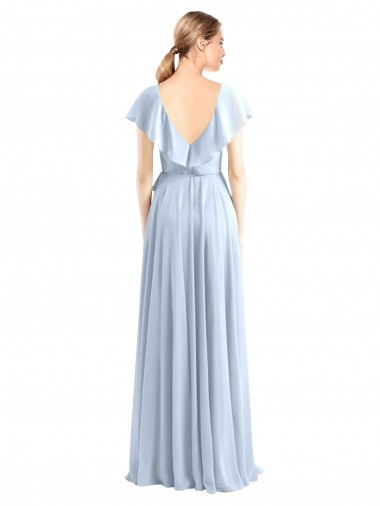 V-Neck A-Line Flutter Sleeves Long Chiffon Wrap Style Bridesmaid Dress Canada