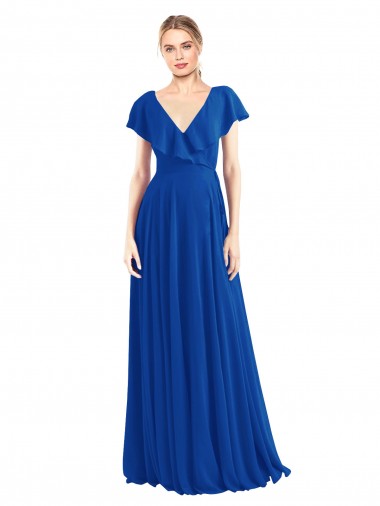V-Neck A-Line Flutter Sleeves Long Chiffon Wrap Style Bridesmaid Dress Canada