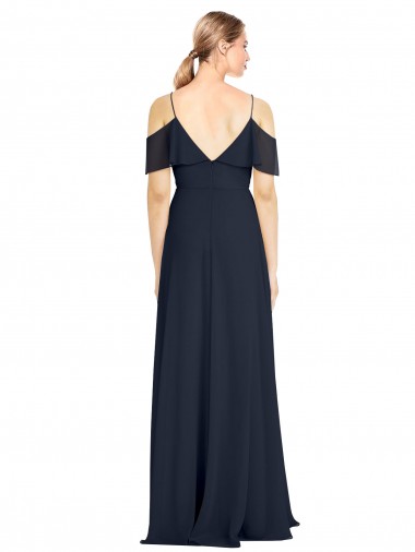 Draped Sleeves Flounce Neckline Long Chiffon Bridesmaid Dress with Spaghetti Straps Canada