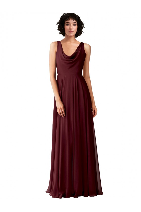 Draped Cowl Neck Long Chiffon Bridesmaid Dress with Wide Straps Canada