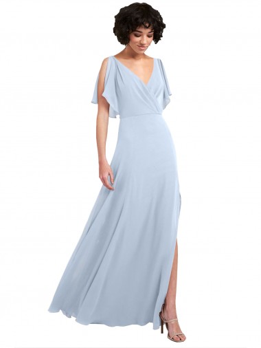 Shop Split Flutter Sleeves V-Neck Chiffon Bridesmaid Dress with Open V-Back Canada
