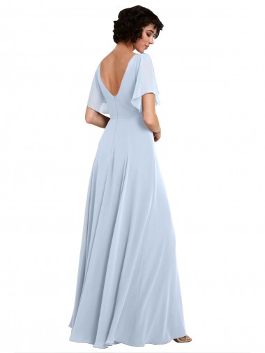 Split Flutter Sleeves V-Neck Chiffon Bridesmaid Dress with Open V-Back Canada
