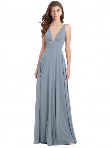 Shop Fitted V-Neckline Long Chiffon Bridesmaid Dress with V-Back Canada