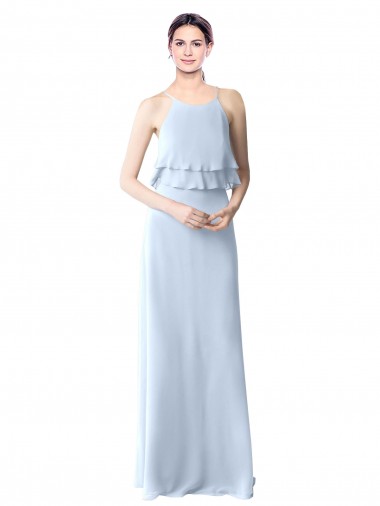Shop High Narrow Neck Long Chiffon Bridesmaid Dress with Tiered Ruffles Canada