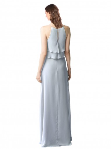 High Narrow Neck Long Chiffon Bridesmaid Dress with Tiered Ruffles Canada