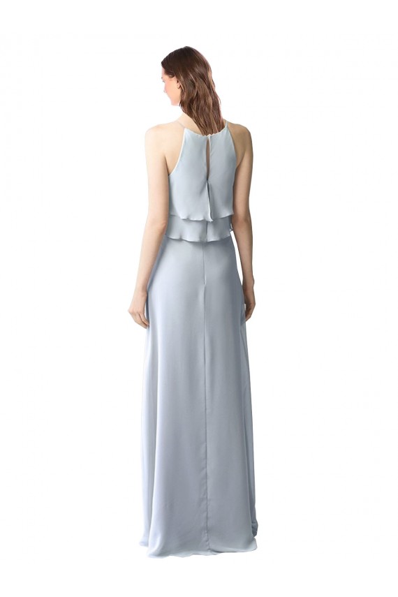 High Narrow Neck Long Chiffon Bridesmaid Dress with Tiered Ruffles Canada