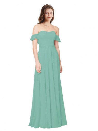 Shop Flounce Sleeves Off the Shoulder Long Chiffon Bridesmaid Dress Canada