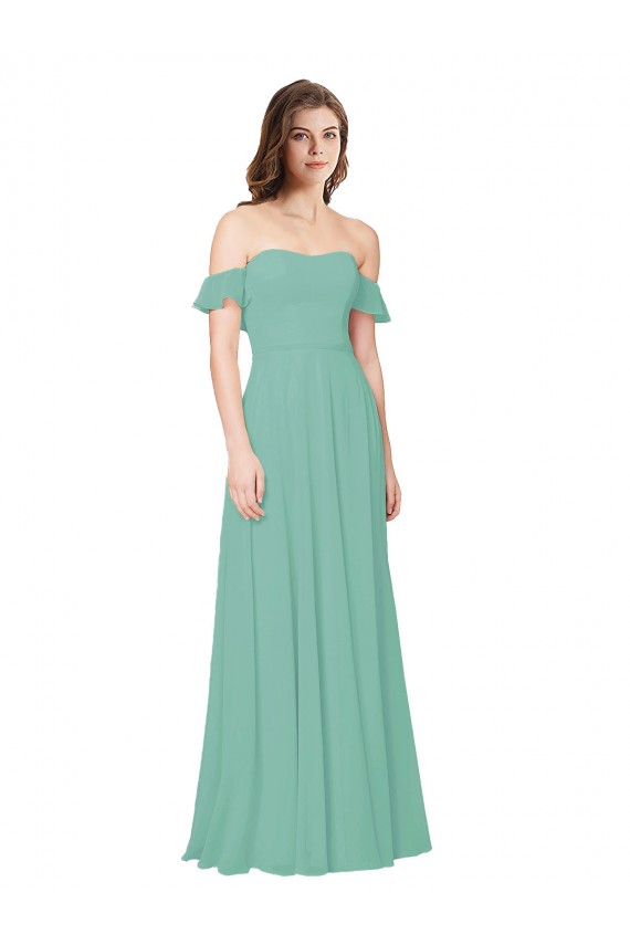 Flounce Sleeves Off the Shoulder Long Chiffon Bridesmaid Dress Canada
