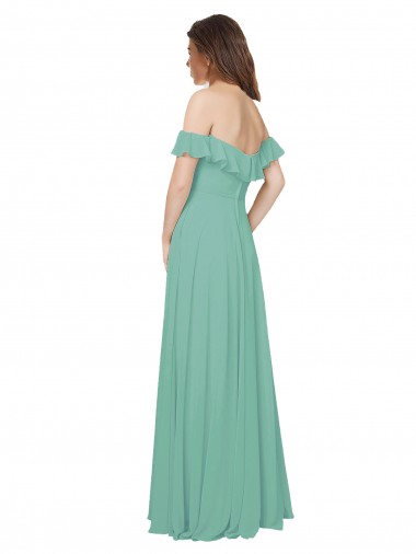 Flounce Sleeves Off the Shoulder Long Chiffon Bridesmaid Dress Canada