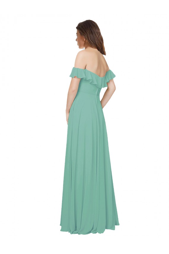 Flounce Sleeves Off the Shoulder Long Chiffon Bridesmaid Dress Canada