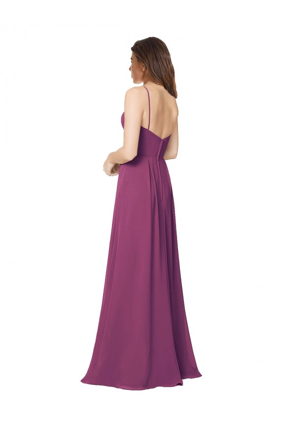 Halter Neck Long Pleated Chiffon Bridesmaid Dress with Pockets Canada