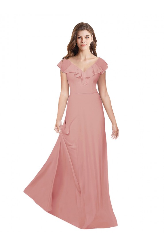 Flounced V Neckline Flutter Sleeves Chiffon Bridesmaid Dress Canada