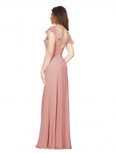 Flounced V Neckline Flutter Sleeves Chiffon Bridesmaid Dress Canada
