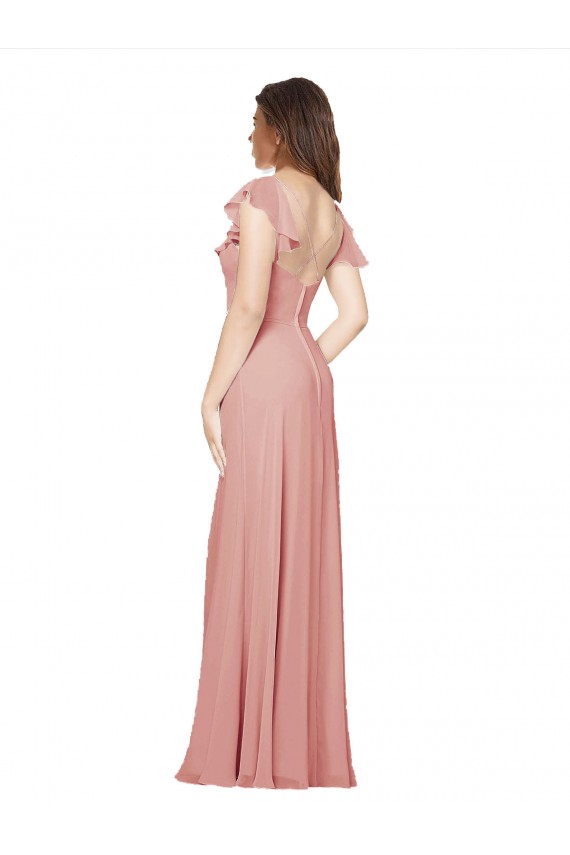 Flounced V Neckline Flutter Sleeves Chiffon Bridesmaid Dress Canada