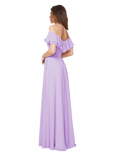 Ruffled Off the Shoulder Long Chiffon Bridesmaid Dress with Slit Canada