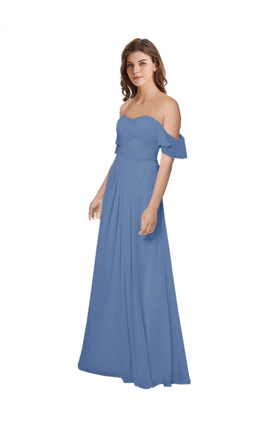 Flutter Sleeves Scoop Neck Off the Shoulder Long Chiffon Bridesmaid Dress Canada