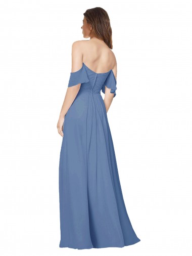 Flutter Sleeves Scoop Neck Off the Shoulder Long Chiffon Bridesmaid Dress Canada