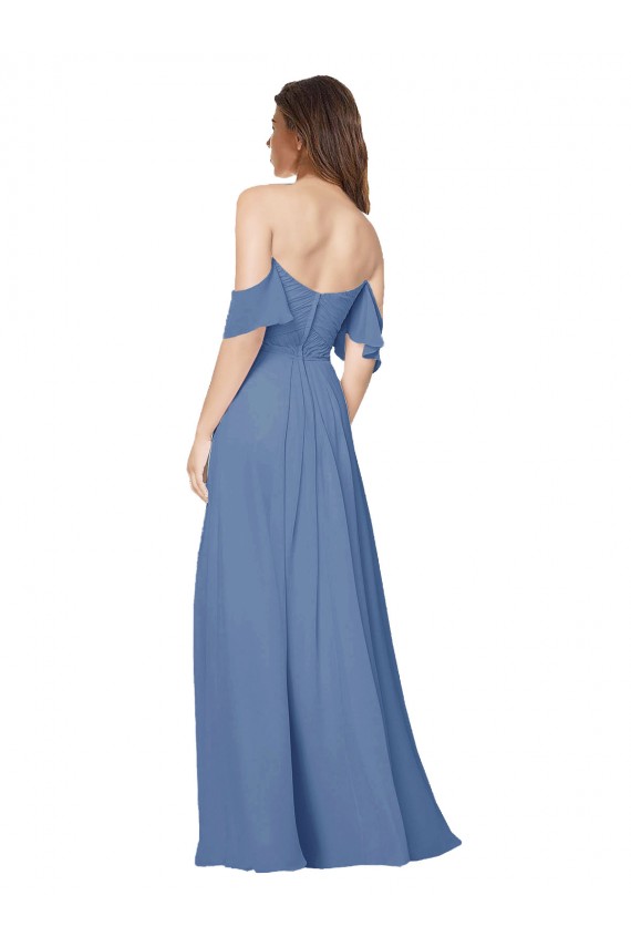 Flutter Sleeves Scoop Neck Off the Shoulder Long Chiffon Bridesmaid Dress Canada