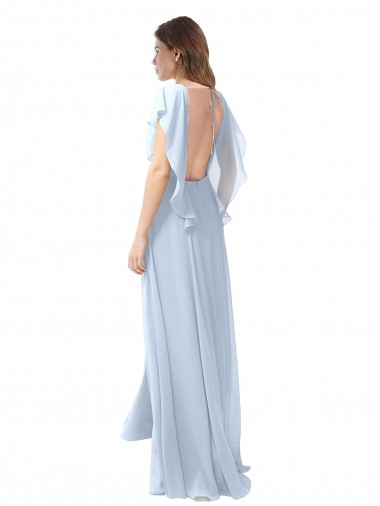 Flutter Sleeves Long Chiffon Bridesmaid Dress with Daring Open Back and Side Slit Canada