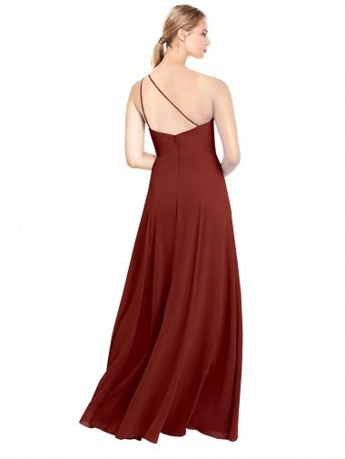 Fit and Flare One Shoulder Long Chiffon Bridesmaid Dress with High Slit Canada