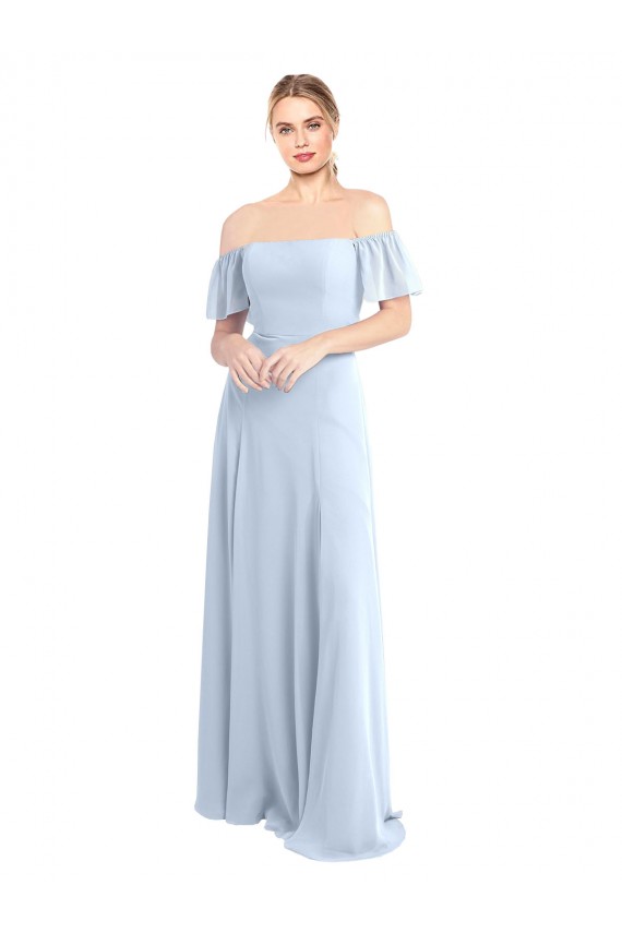 Off the Shoulder Flutter Sleeves Long Chiffon Bridesmaid Dress Canada