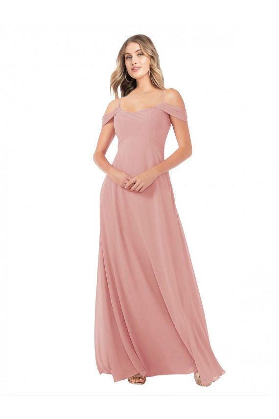 Draped Shoulder Sash Back Chiffon Bridesmaid Dress Canada