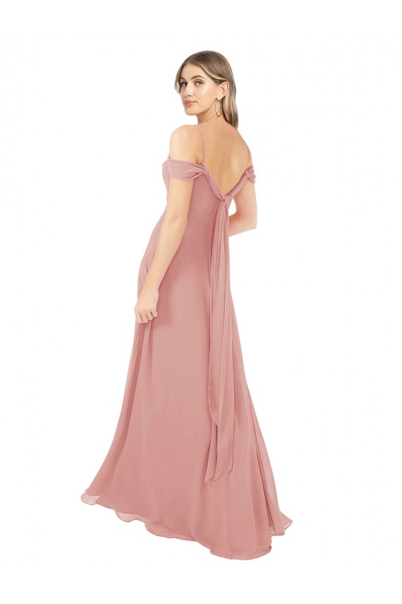 Draped Shoulder Sash Back Chiffon Bridesmaid Dress Canada