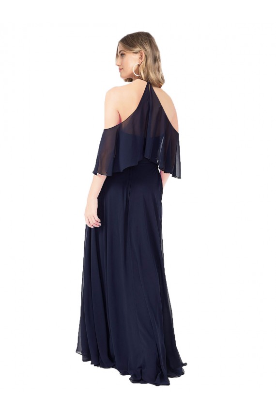 Halter Neck Cold Shoulder Flutter Sleeves Bridesmaid Dress Canada