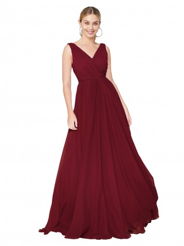 Shop Draped A-Line V-Neck Floor Length Chiffon Bridesmaid Dress / Formal Prom Dress Canada