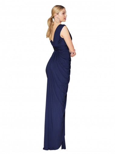 Draped V-Neck Long Chiffon Bridesmaid Dress / Formal Prom Dress with Front Slit Canada